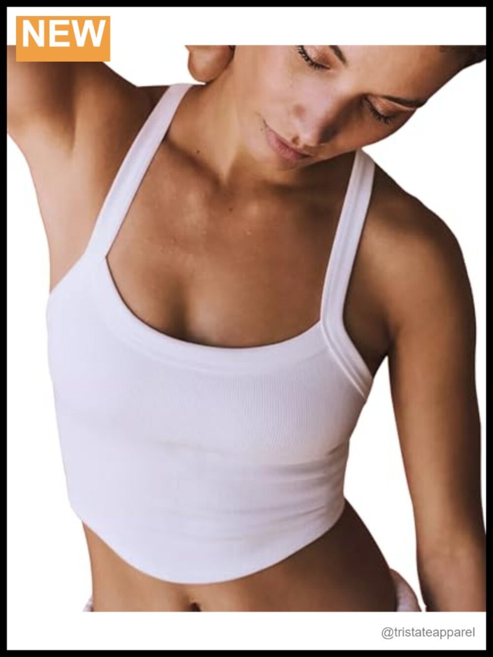 Seamless Ribbed Crop Tank Top Scoop Neck Spaghetti Strap Workout